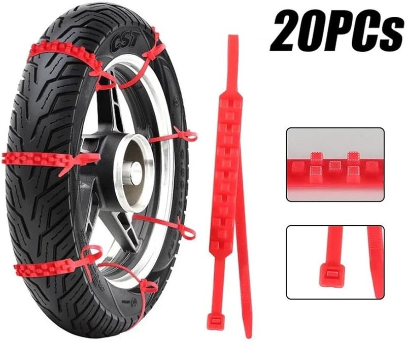 Universal 20PCS Red Motorcycle Snow Chains Anti Skid Winter Safety Wheel Ties - Image 3